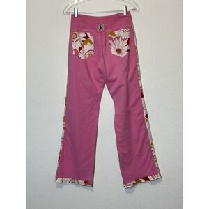 Nilla Shields Size S French Terry Pink Sweatpant Tropical Print Pockets Festival